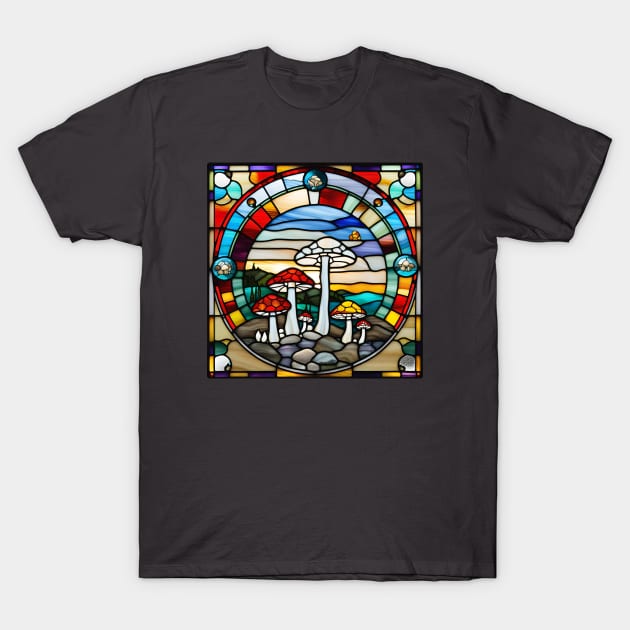 Rocky Mushroom Stained Glass T-Shirt by Xie